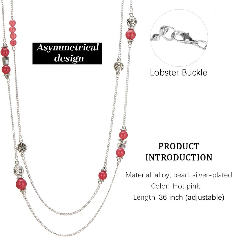 BULINLIN Layered Silver Long Necklace for Women Turquoise Stone Beaded Strand Sweater Chain Necklaces Fashion Costume Jewelry Gifts for Mom - Image 3